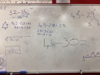 Students have been encouraged to utilise different strategies when completing subtraction problems.